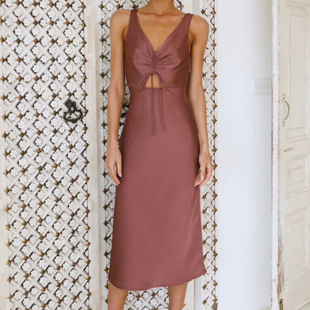 Hello Molly - Shes Here Midi Dress Brown - Large